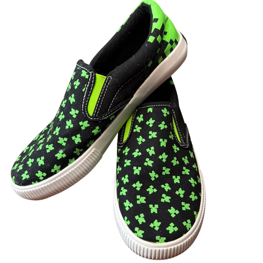 Minecraft Boys Canvas Slip-on Sneakers green black‎ size 4 youth creeper green
